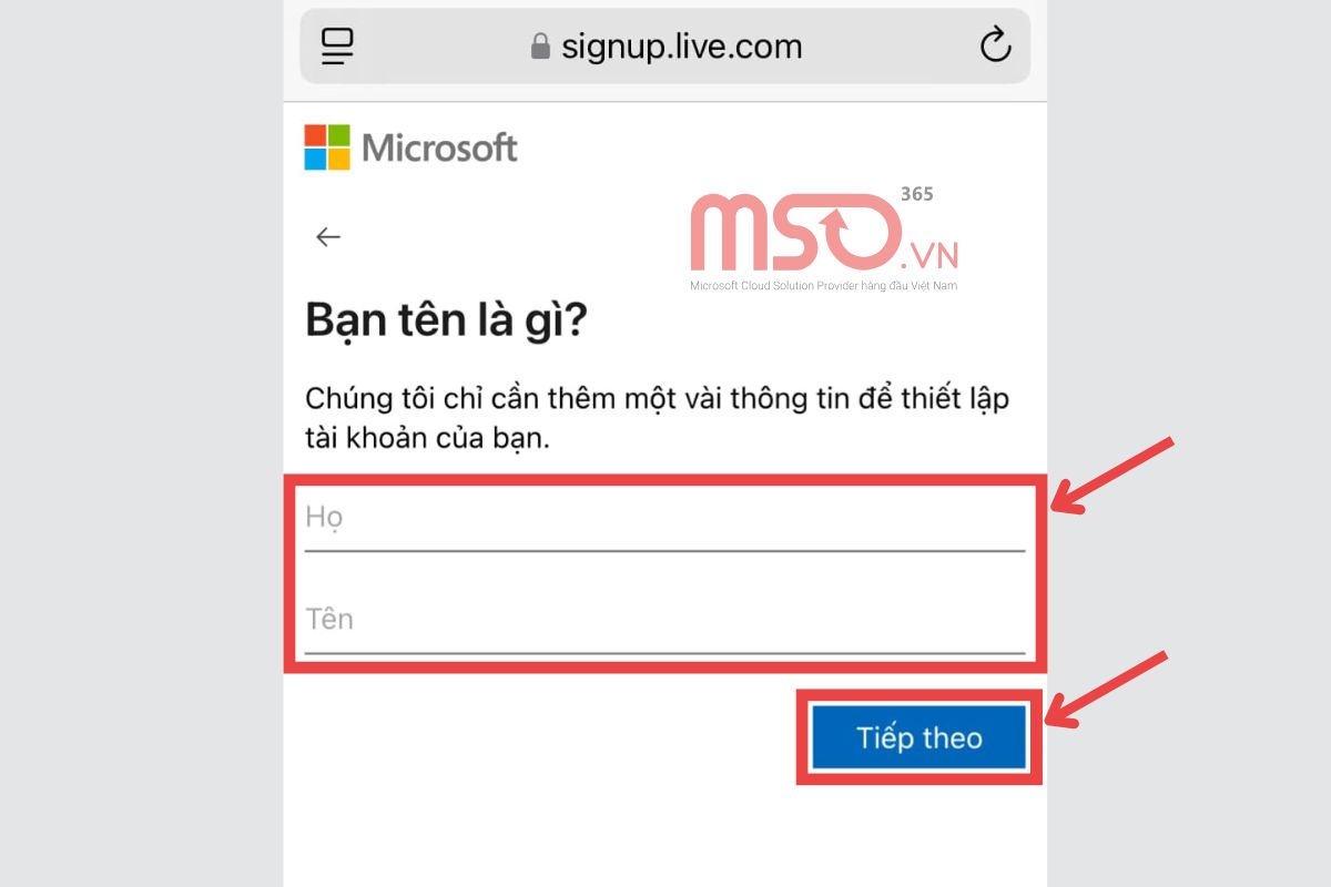 Cách tạo tài khoản Microsoft bằng Gmail trên điện thoại