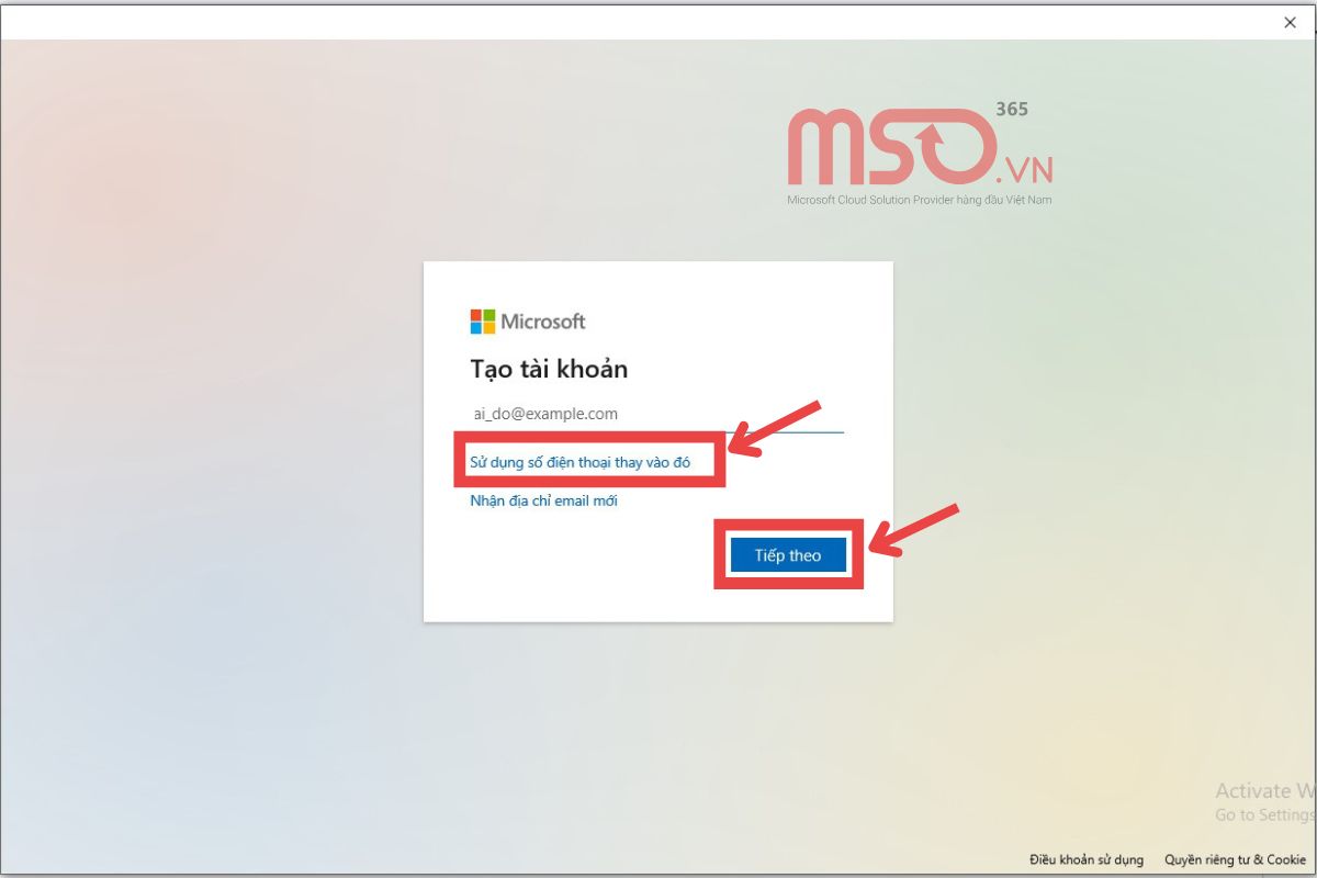 Cách đăng ký tài khoản Microsoft bằng số điện thoại