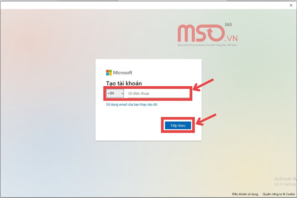 Cách đăng ký tài khoản Microsoft bằng số điện thoại