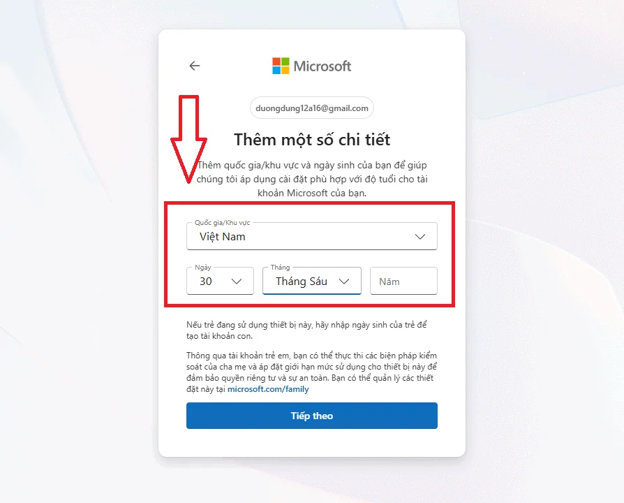 Cách tạo tài khoản Microsoft bằng Gmail
