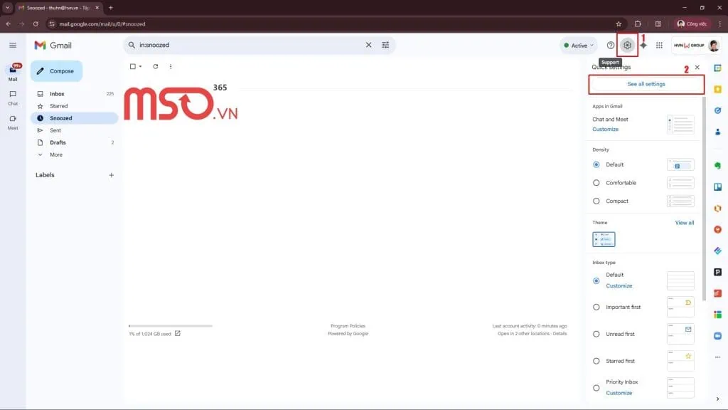Chưa bật POP/IMAP trong cài đặt Gmail