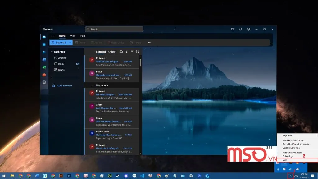 Lỗi “Something went wrong” hoặc “We couldn’t create the Outlook data file”