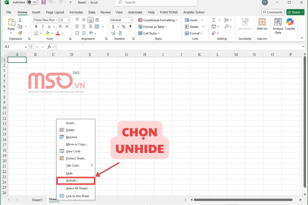 Cách khắc phục lỗi Excel bị ẩn Sheet Tab bằng lệnh Unhide