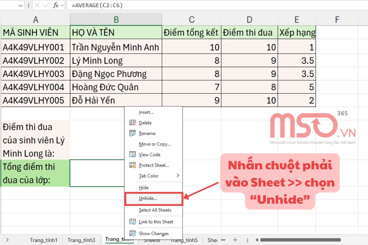 Hướng dẫn làm việc và quản lý Sheet Excel hiệu quả nhất
