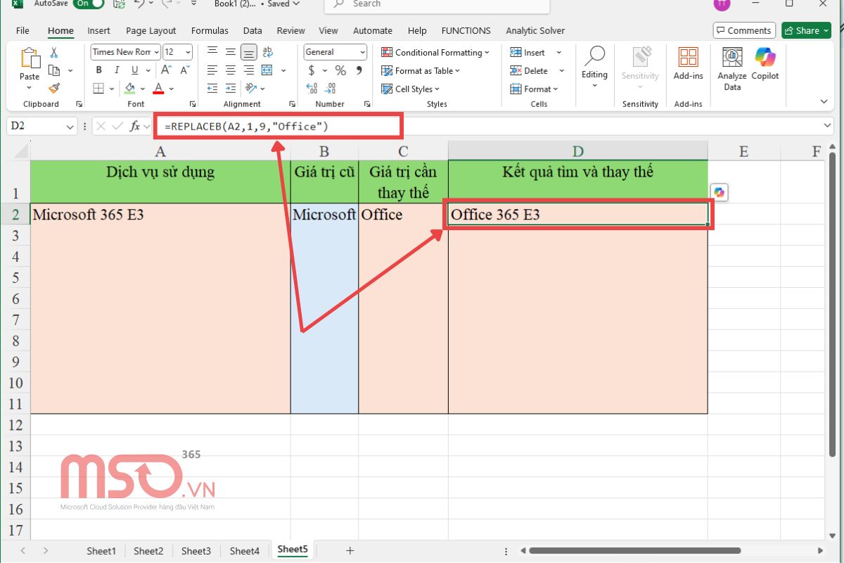 Cách sử dụng hàm thay thế ký tự trong Excel - REPLACEB