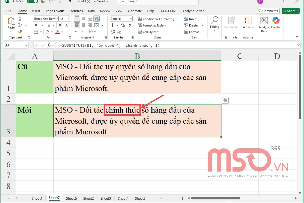 Cách sử dụng hàm tìm và thay thế ký tự trong Excel - SUBSTITUTE