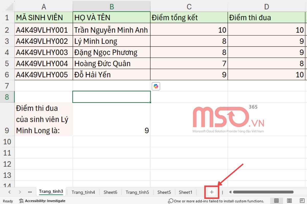 Cách tạo sheet Excel bằng biểu tượng trên Sheet tab