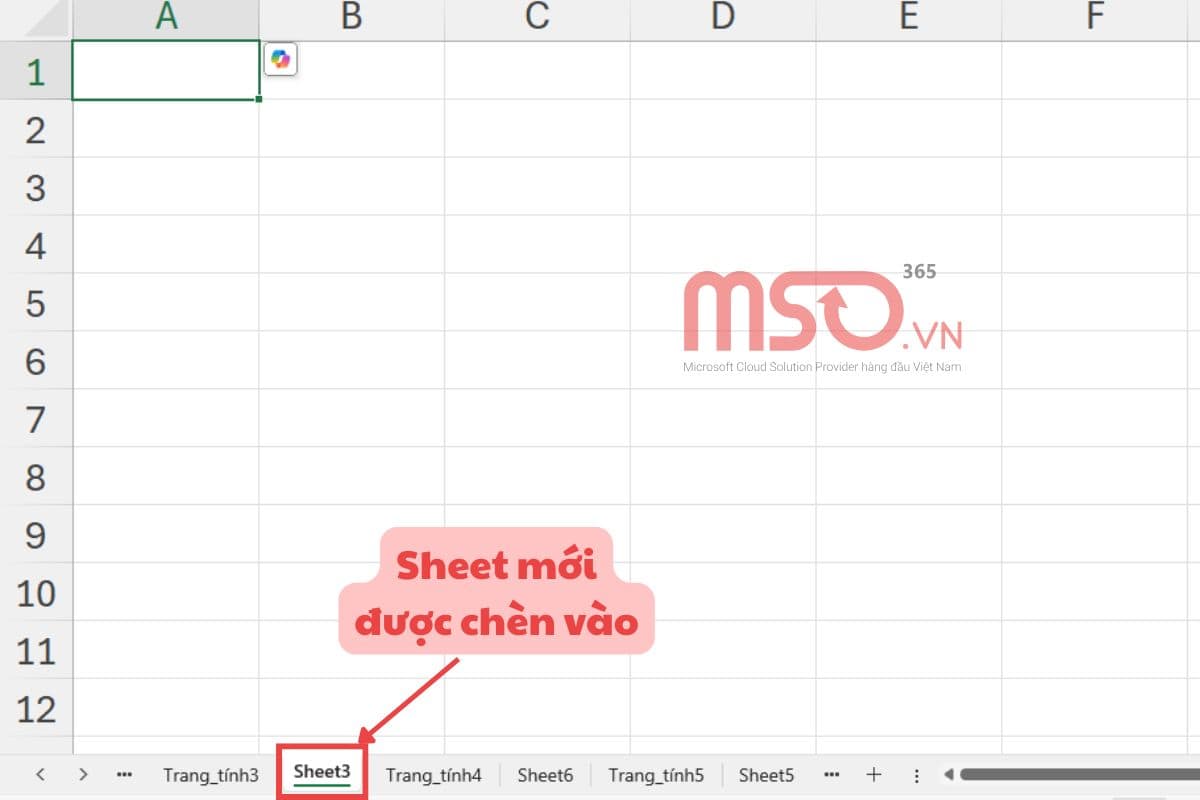 Cách tạo sheet Excel bằng biểu tượng trên Sheet tab