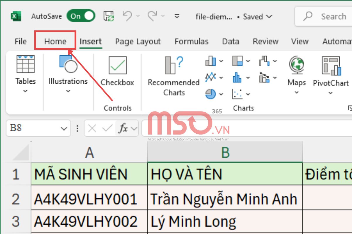 Cách chèn sheet trong Excel bằng thanh công cụ ribbon