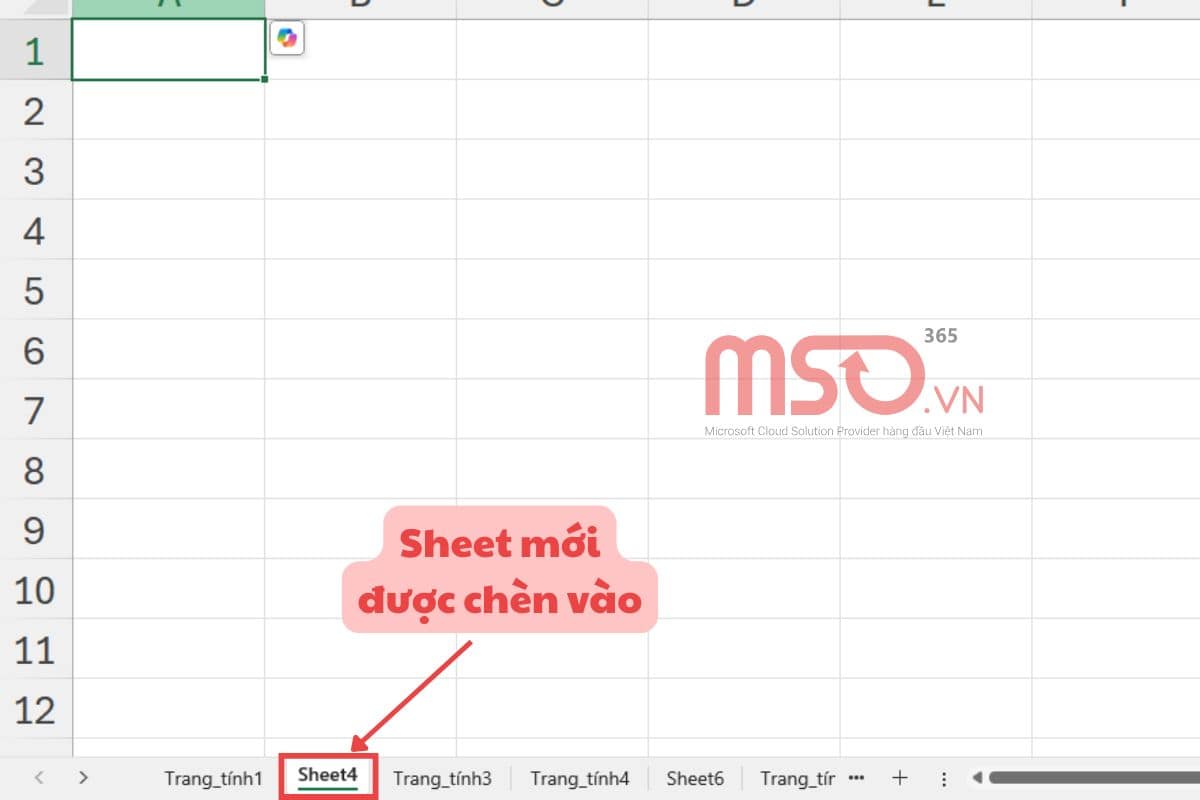 Cách chèn sheet trong Excel bằng thanh công cụ ribbon