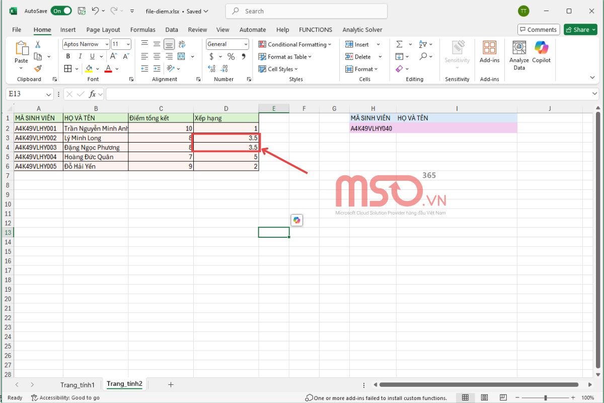 Hướng dẫn cách xếp hạng trong Excel bằng hàm RANK