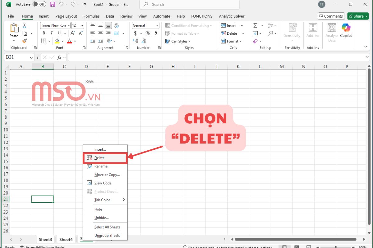 Cách xóa sheet tab trong Excel