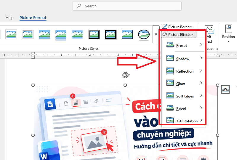 Cách chèn hình vào Word áp dụng tạo hiệu ứng