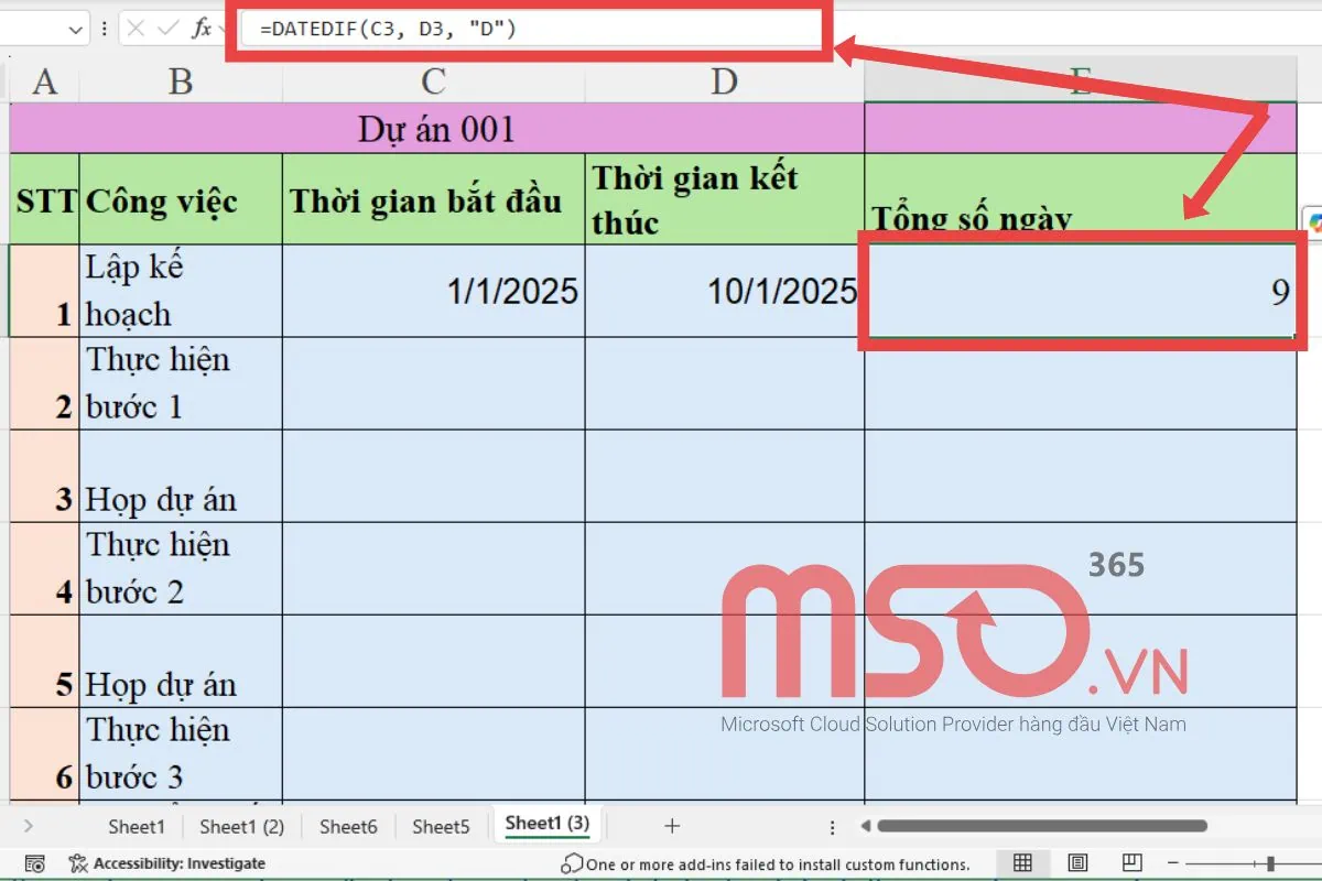 Hàm tính thời gian trong Excel - Hàm DATEDIF