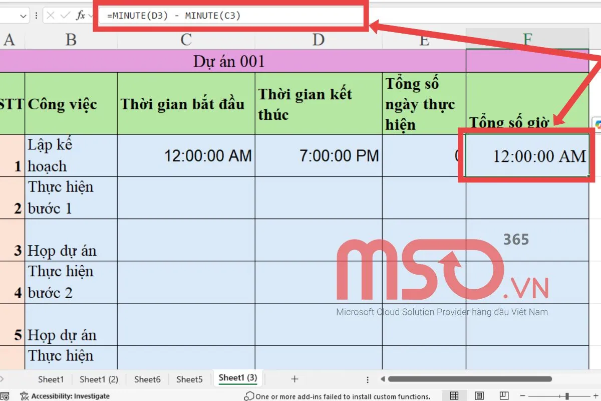 Hàm tính thời gian trong Excel - Hàm MINUTE