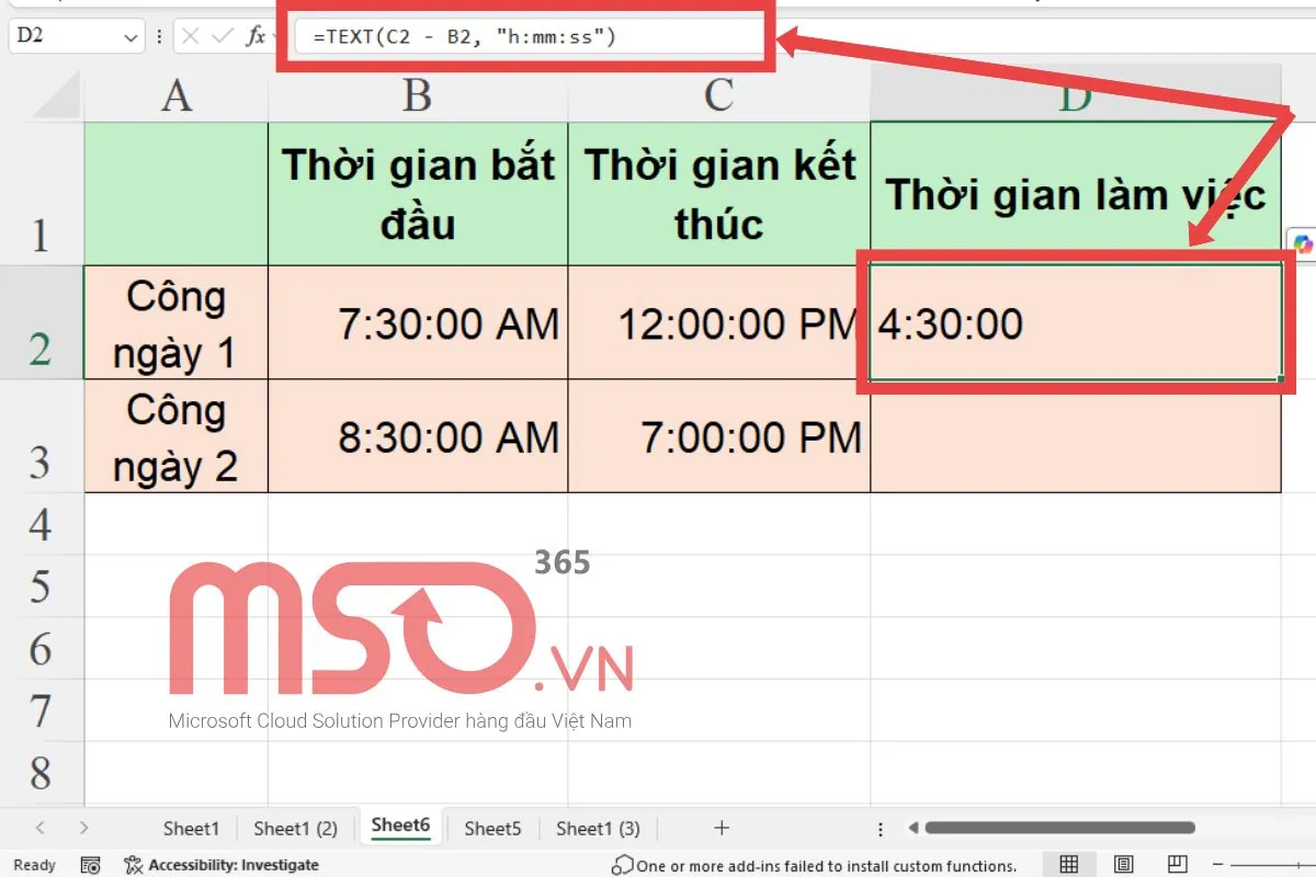 Cách dùng hàm trừ giờ trong Excel - Hàm TEXT
