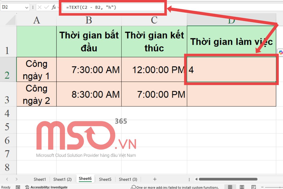 Cách dùng hàm trừ giờ trong Excel - Hàm TEXT