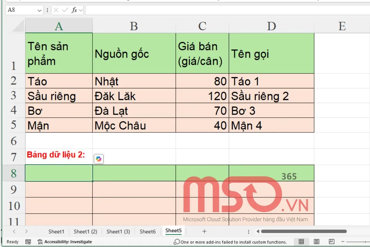 Cách kết hợp hàm ROW với hàm INDIRECT