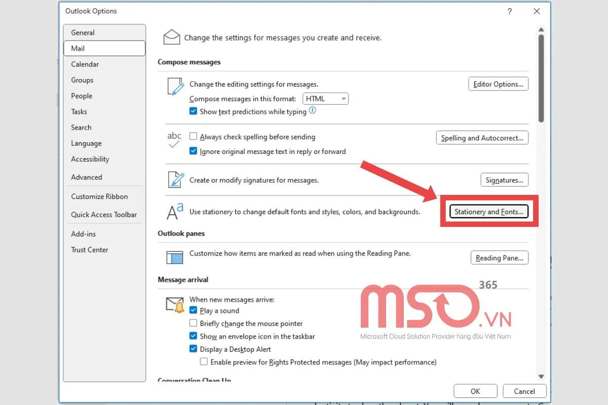 Cách khôi phục các cài đặt font chữ mặc định trong Outlook về ban đầu