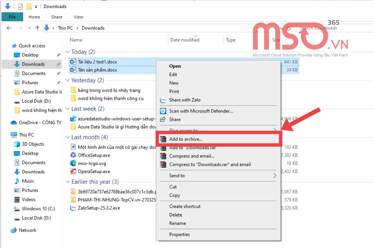 Cách nén file Word thành 1 file rar cho nhiều file