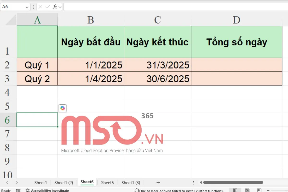 Cách sử dụng hàm DATEDIF để tính số ngày giữa 2 ngày