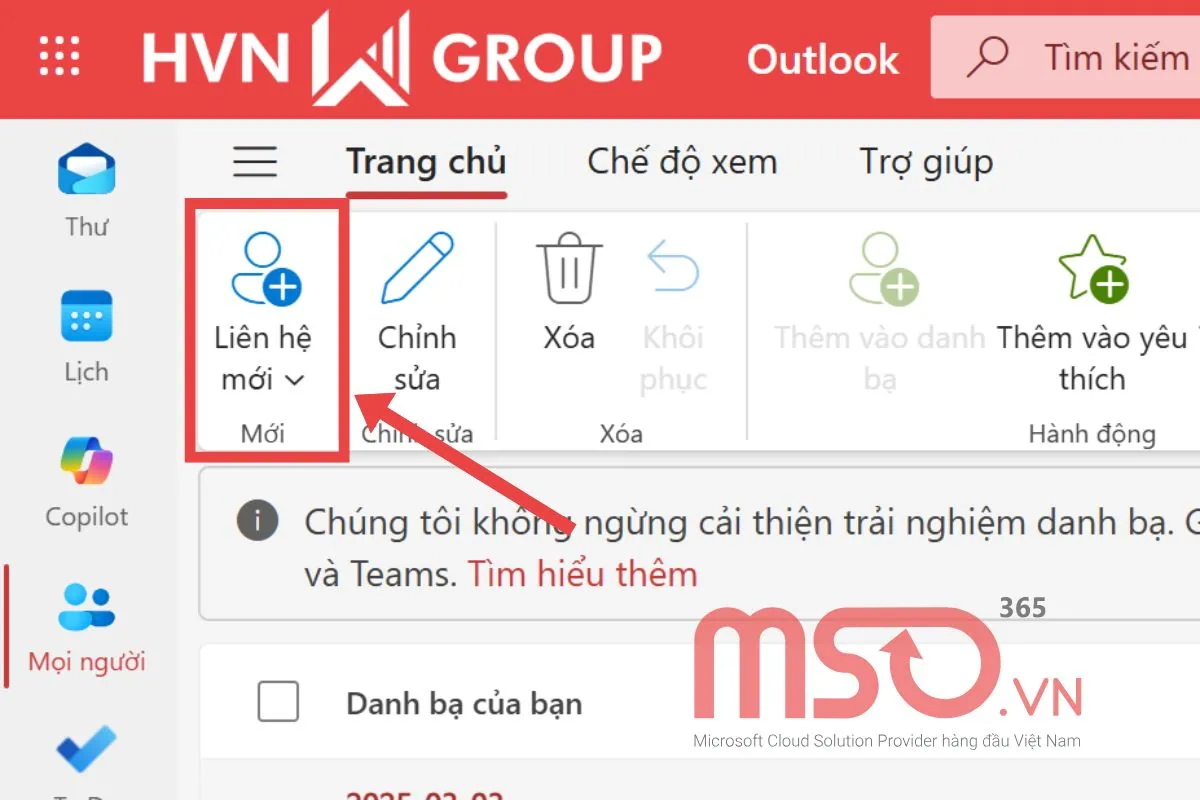 Thêm liên hệ vào danh sách liên lạc trong Outlook trên Web