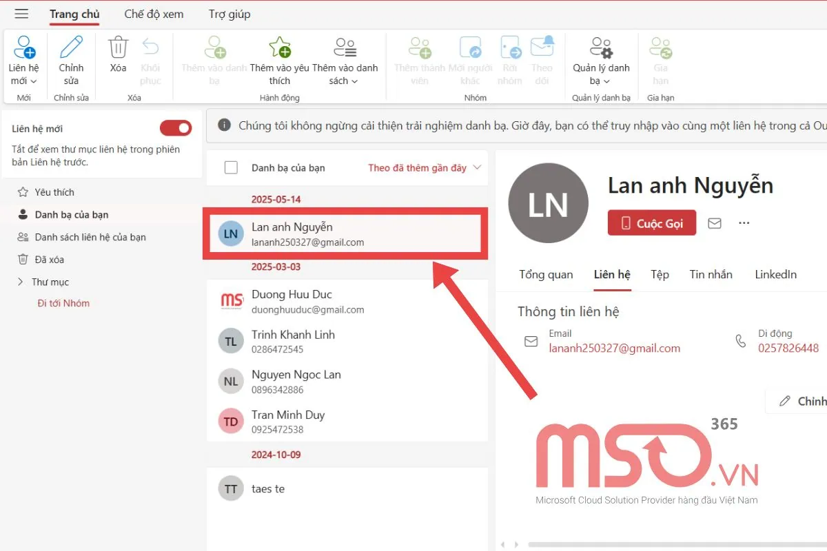 Thêm liên hệ vào danh sách liên lạc trong Outlook trên Web