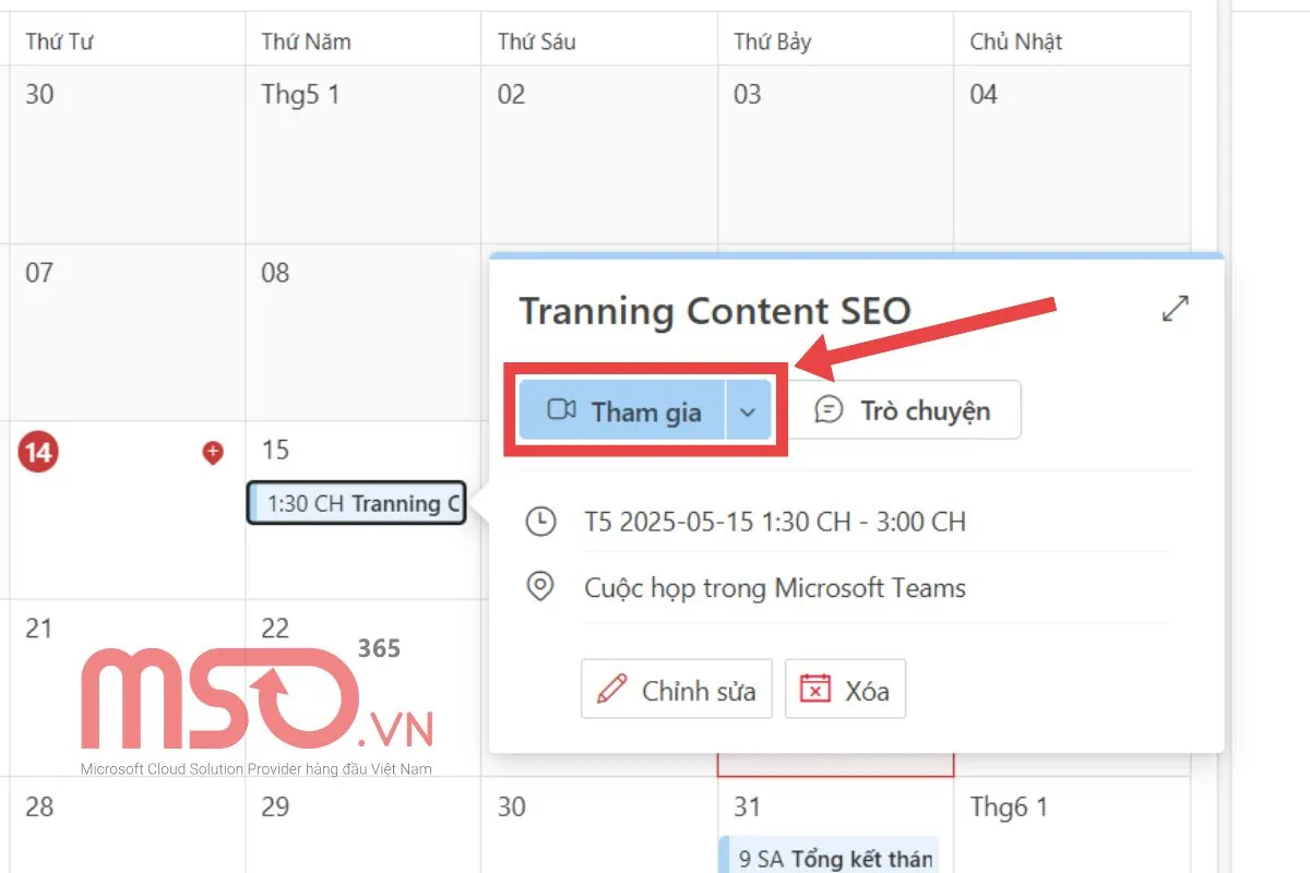 Tổ chức cuộc họp trực tuyến trên Outlook trên Web app