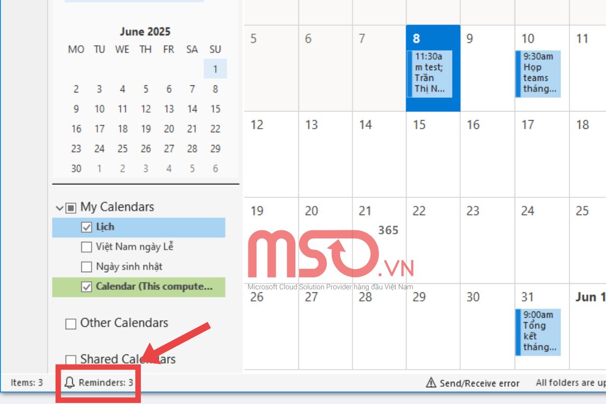 Cài đặt nhắc nhở lịch trên Outlook Calendar
