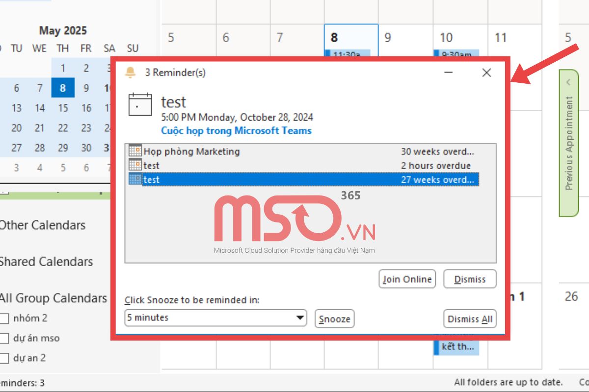 Cài đặt nhắc nhở lịch trên Outlook Calendar