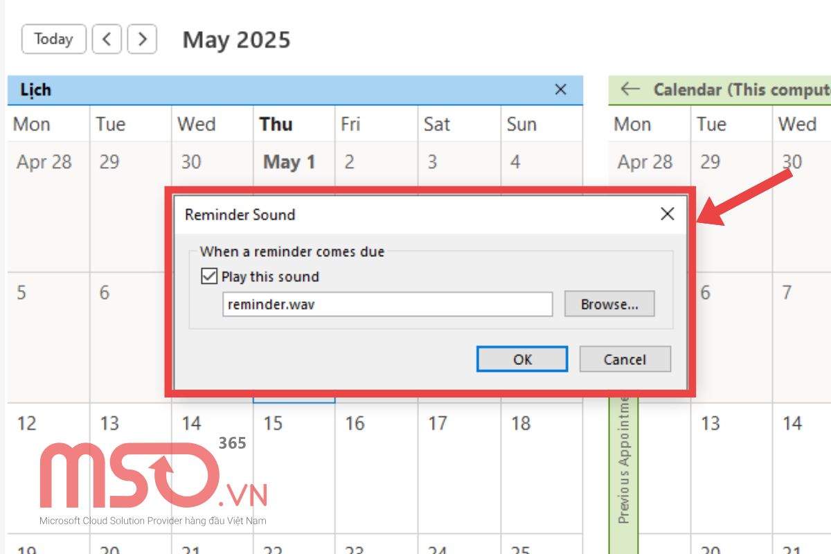 Cài đặt nhắc nhở lịch trên Outlook Calendar