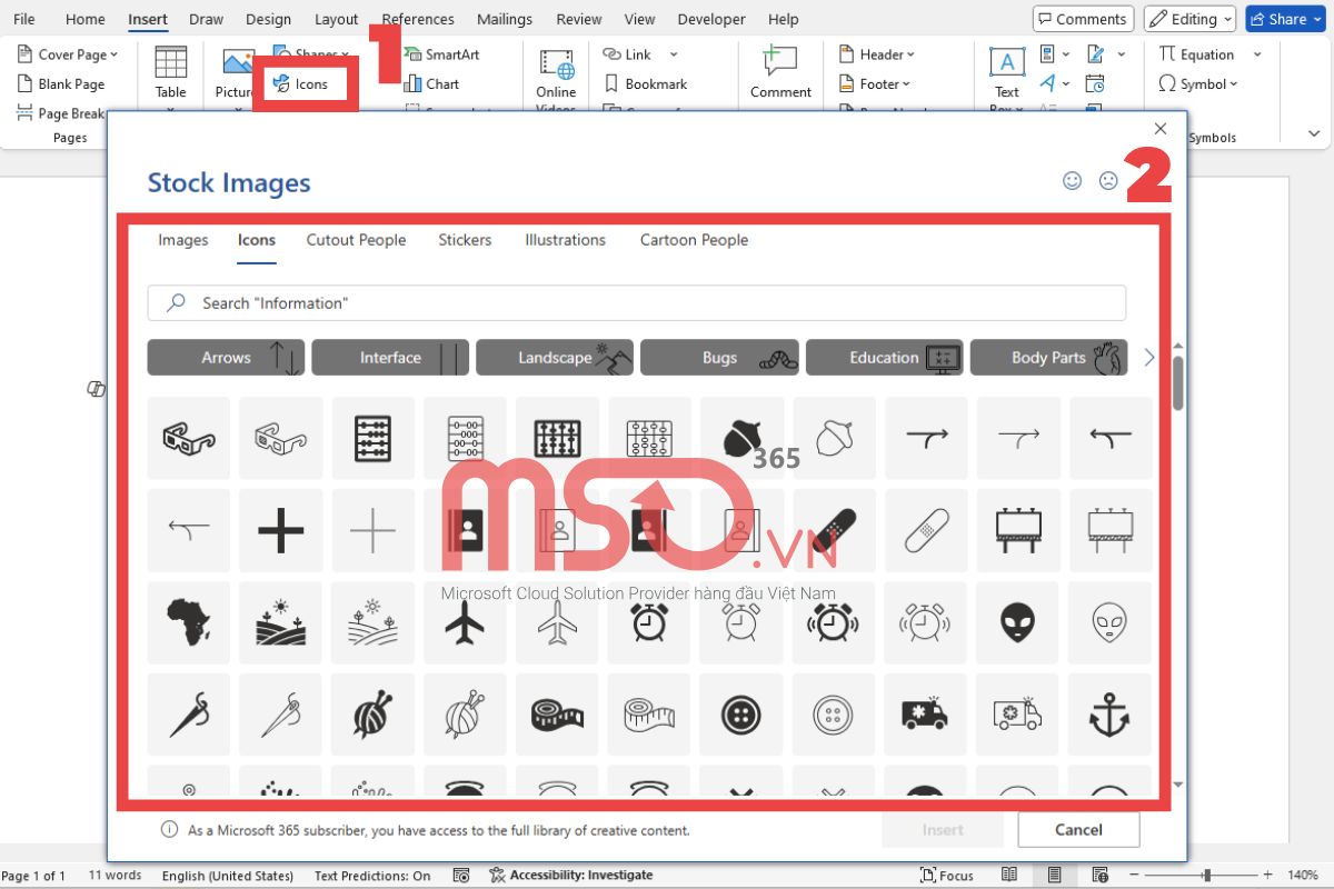 Thêm các đồ họa trực quan vào MS Word Document