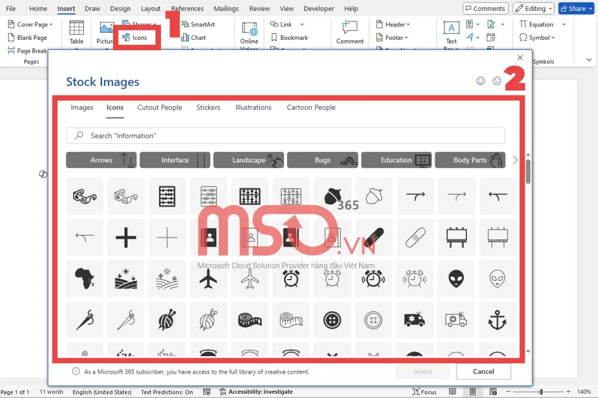 Thêm các đồ họa trực quan vào MS Word Document