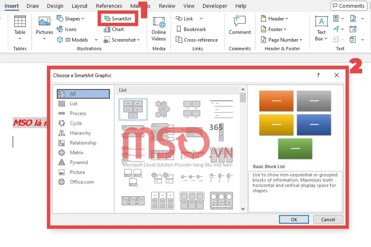 Thêm các đồ họa trực quan vào MS Word Document