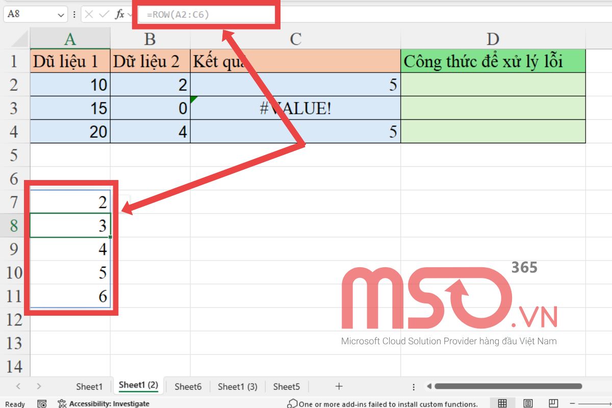 Cú pháp của hàm ROW trong Microsoft Excel và ví dụ cụ thể