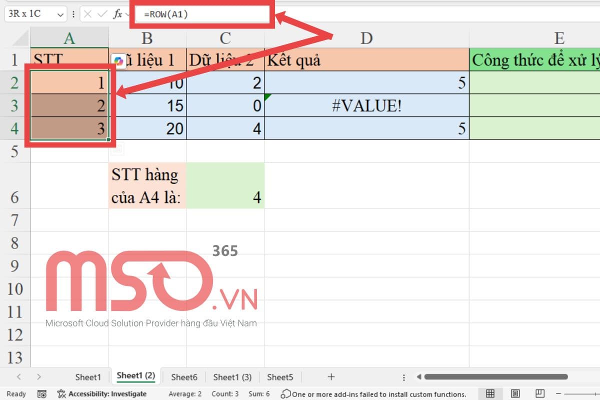Cú pháp của hàm ROW trong Microsoft Excel và ví dụ cụ thể