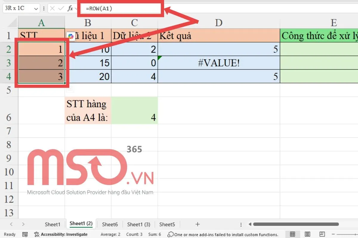 Cú pháp của hàm ROW trong Microsoft Excel và ví dụ cụ thể