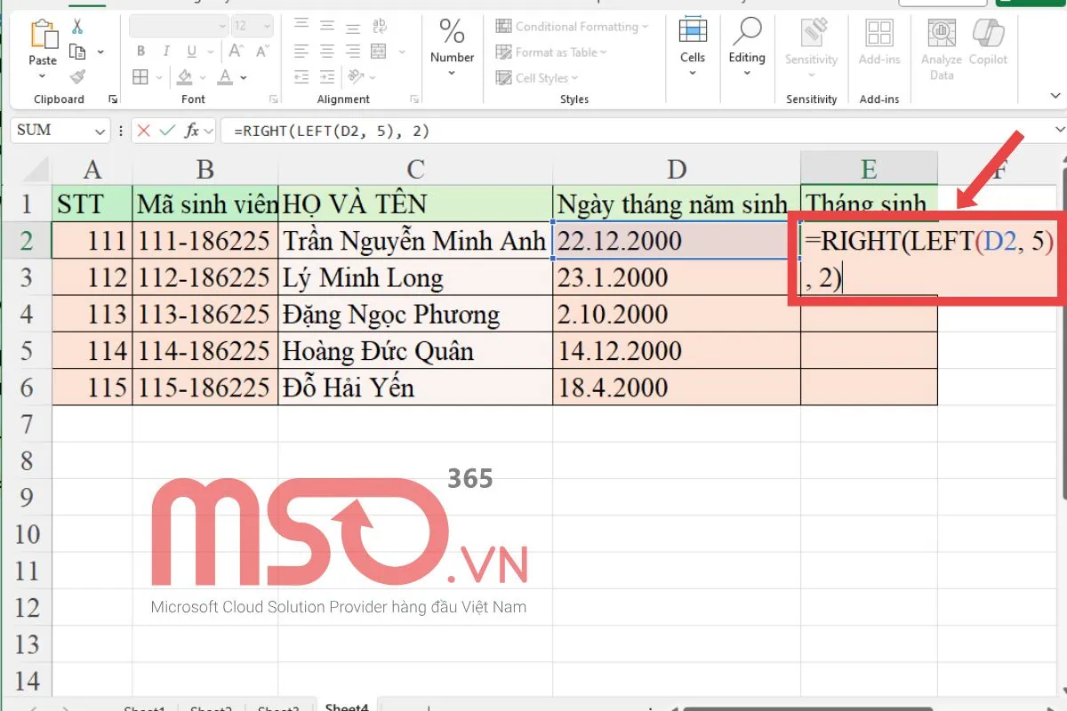 Cách kết hợp hàm LEFT và RIGHT trong Excel
