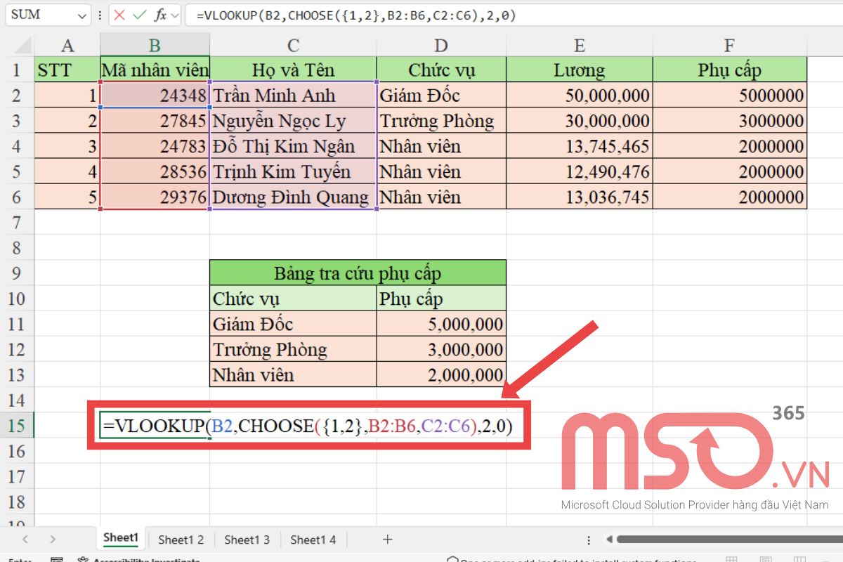 Hướng dẫn sử dụng hàm VLOOKUP Excel nâng cao