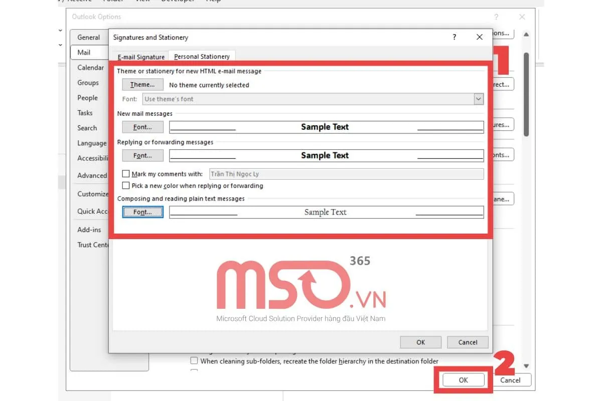 Hướng dẫn cách đổi kiểu và kích thước font mặc định trong Outlook