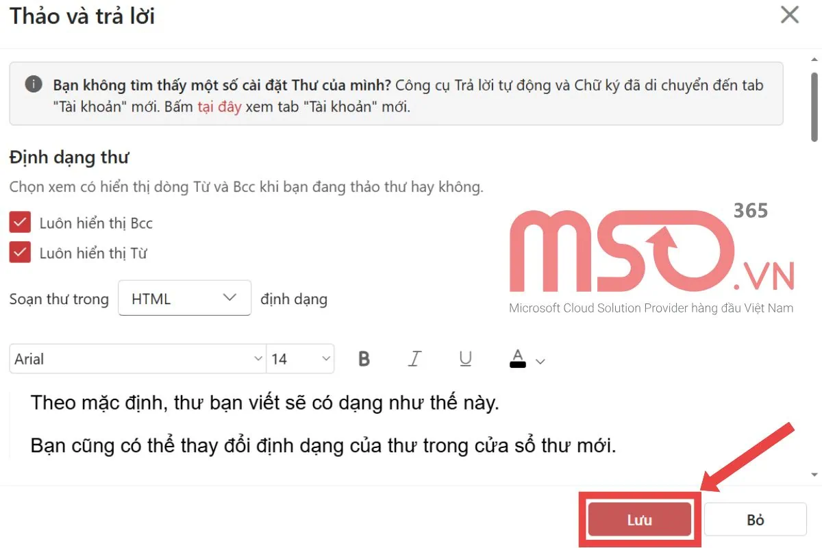 Hướng dẫn cách đổi kiểu và kích thước font mặc định trong Outlook.com