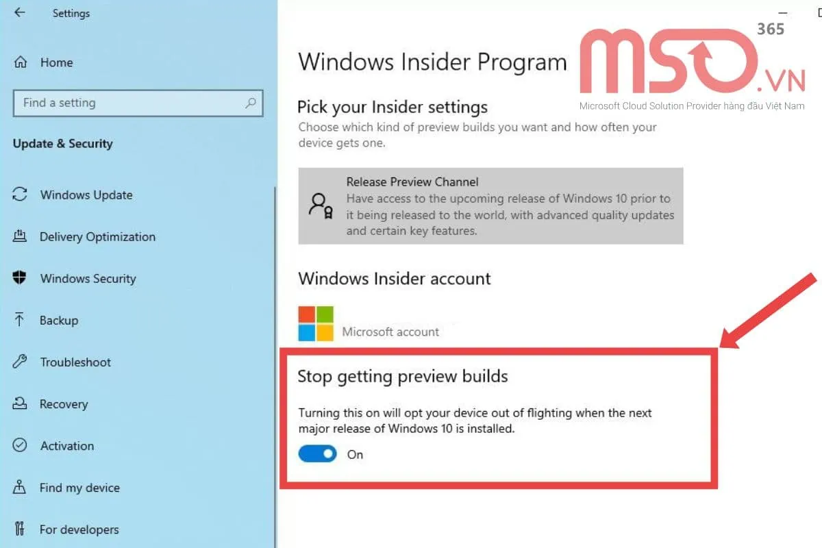 Cách hủy bỏ kích hoạt Windows Insider Program