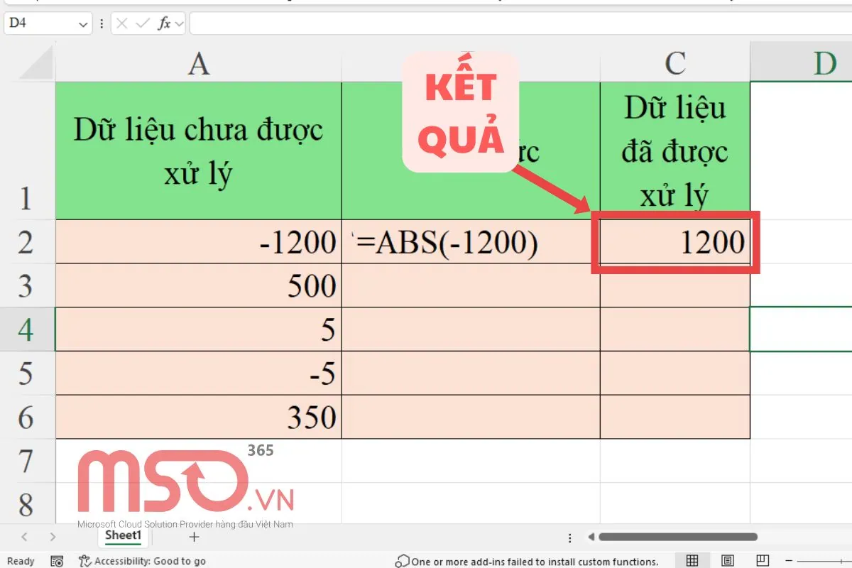 Hướng dẫn dùng hàm ABS trong Excel chi tiết