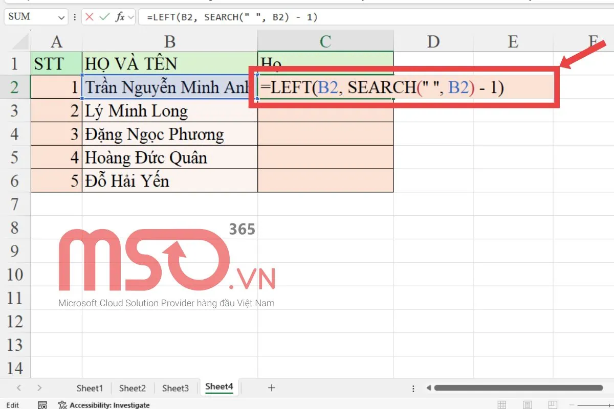Cách sử dụng hàm LEFT trong Excel nâng cao