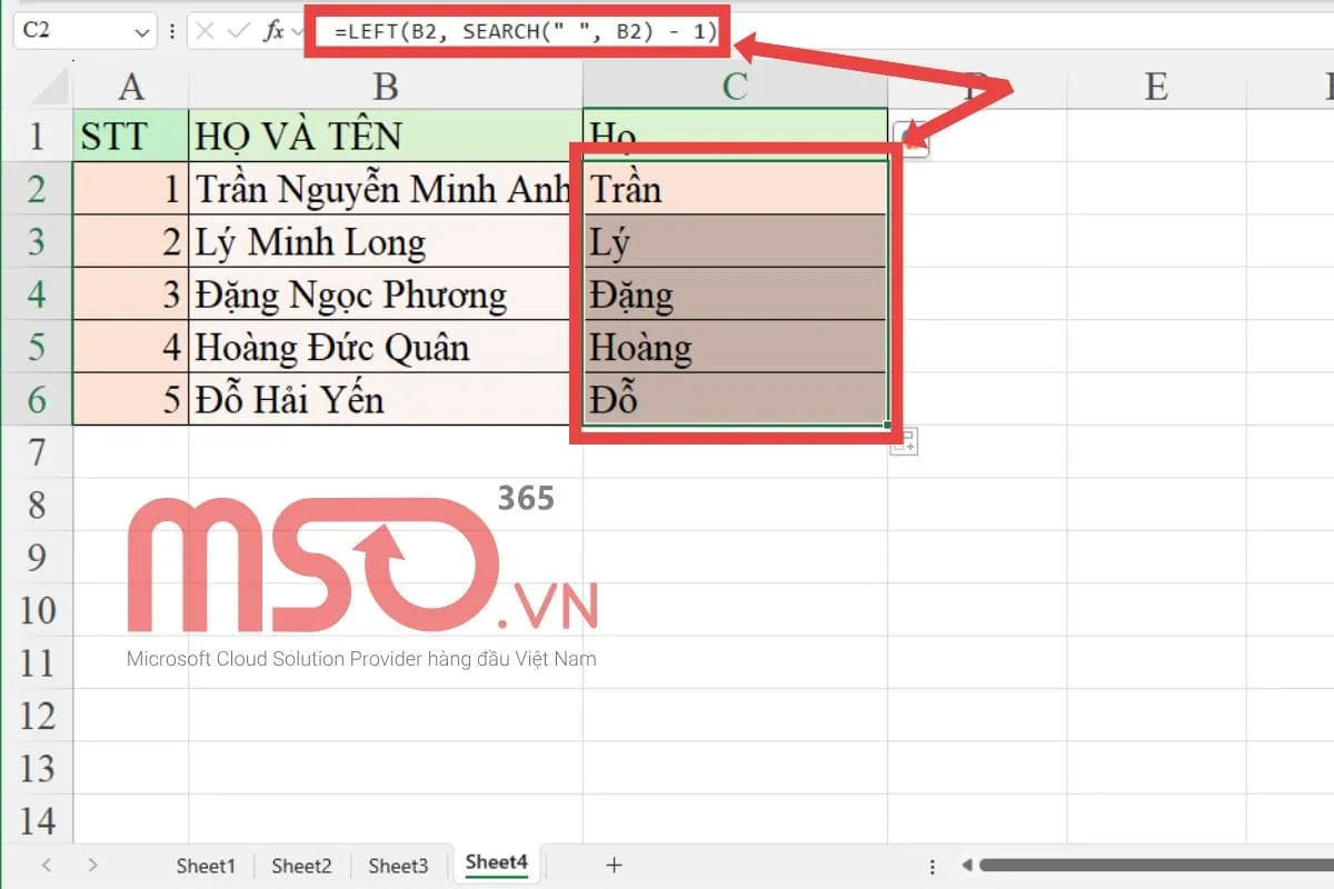 Cách sử dụng hàm LEFT trong Excel nâng cao
