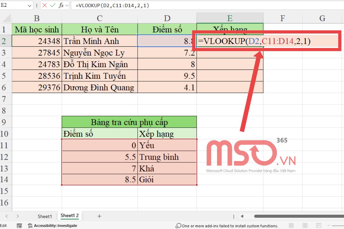 Hướng dẫn sử dụng hàm VLOOKUP - Ví dụ 2