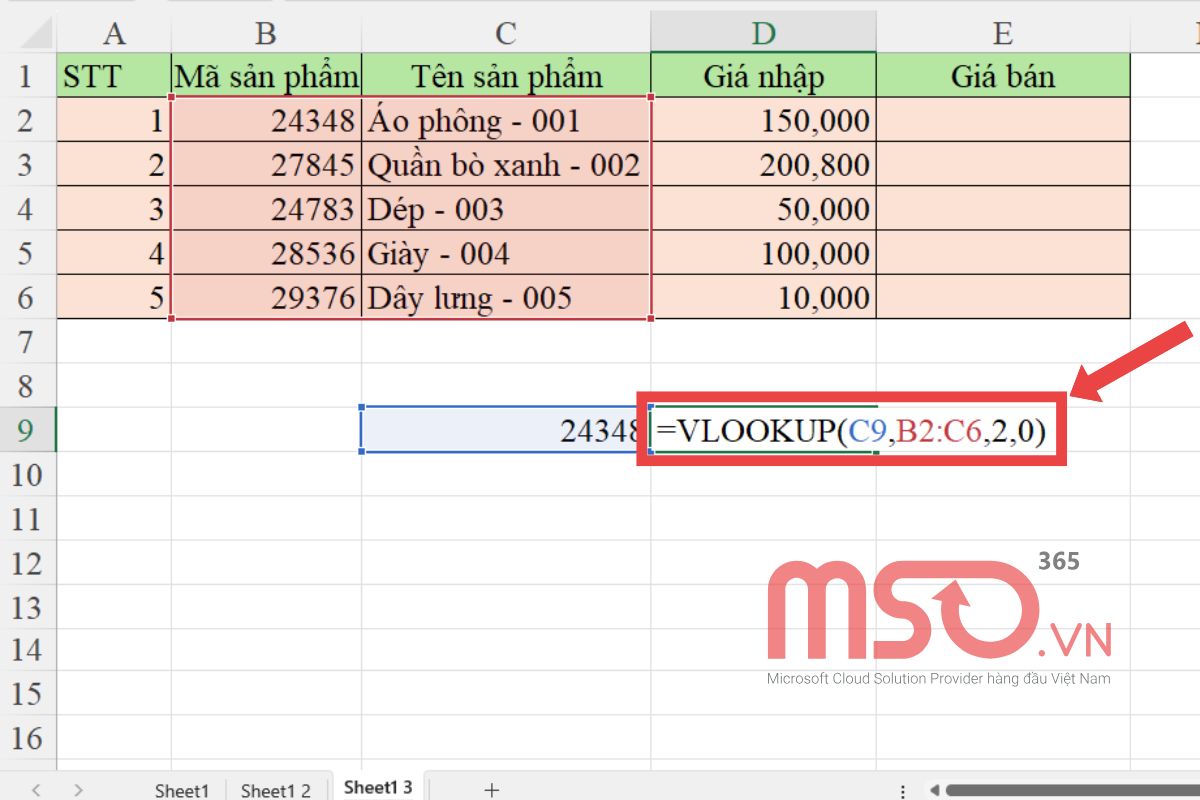 Hướng dẫn sử dụng hàm VLOOKUP - Ví dụ 3