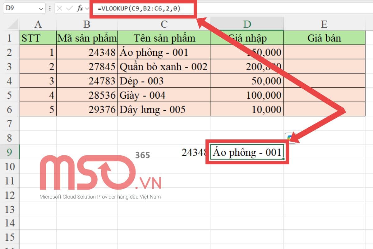 Hướng dẫn sử dụng hàm VLOOKUP - Ví dụ 3