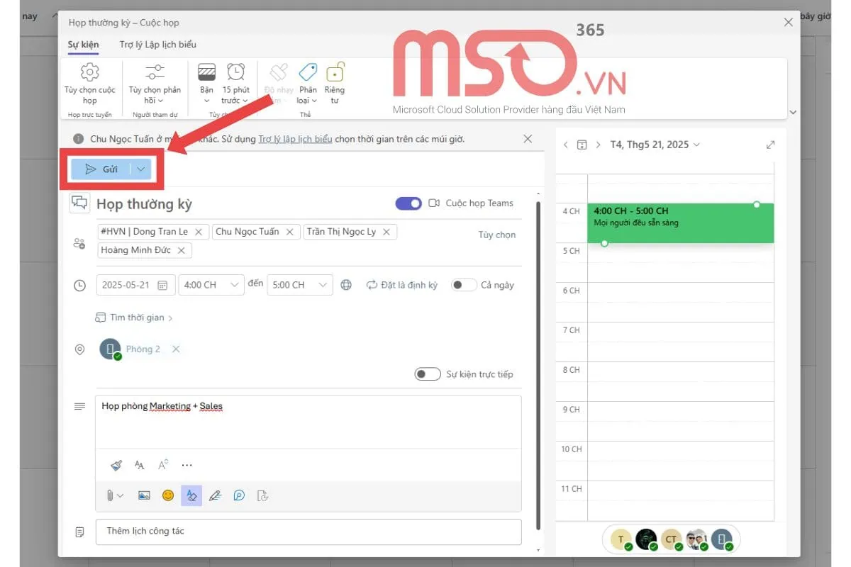 Lên lịch làm việc trên MS Team Online