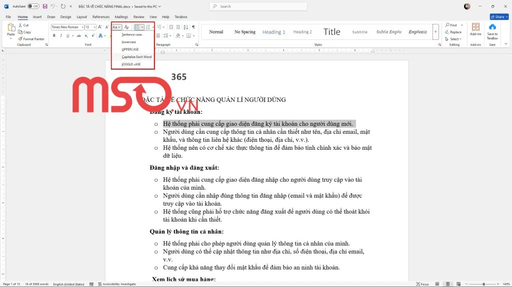 Chuyển chữ thường sang viết hoa